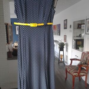North Country Polka Dot Sleeveless Dress with Yellow Belt